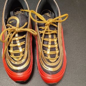 Nike Air Max 97 Black, Red, and Gold Sneakers